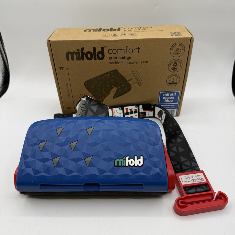 Mifold Grab-And-Go Compact Car Booster Portable Seat 40 To 100 Lbs Blue Black